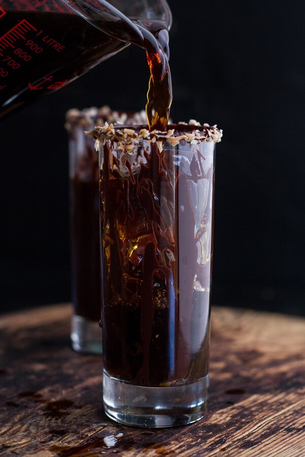 Coconut Iced Coffee...with Mini Chocolate Glazed Coffee Doughnuts | halfbakedharvest.com
