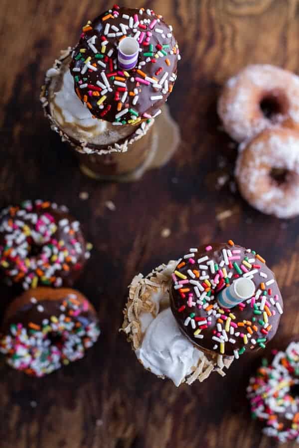 Coconut Iced Coffee...with Mini Chocolate Glazed Coffee Doughnuts | halfbakedharvest.com