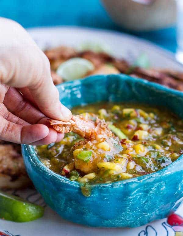 Coconut-Lime Fried Shrimp with Fiery Mango-Peach Jalapeño Sauce | halfbakedharvest.com