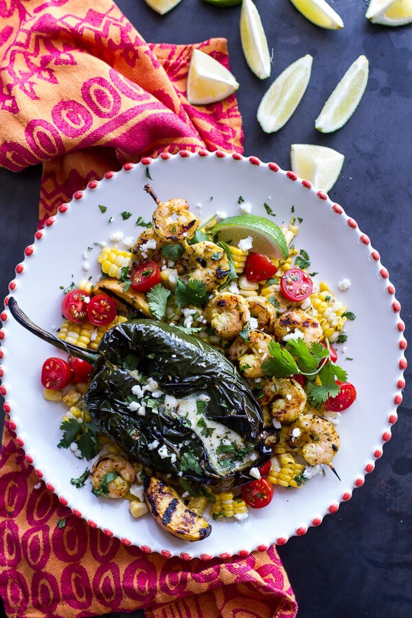 Grilled Chiles Rellenos with Chipotle Peach Mojo Shrimp | halfbakedharvest.com