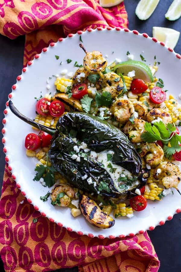 Grilled Chiles Rellenos with Chipotle Peach Mojo Shrimp | halfbakedharvest.com
