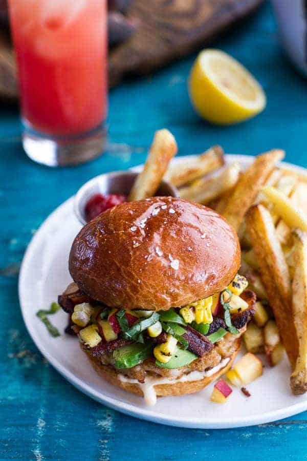 Lobster Burgers w/Browned Butter Lemon Aioli + Basil Corn Salsa, Bacon ‘n’ Avocado | halfbakedharvest.com