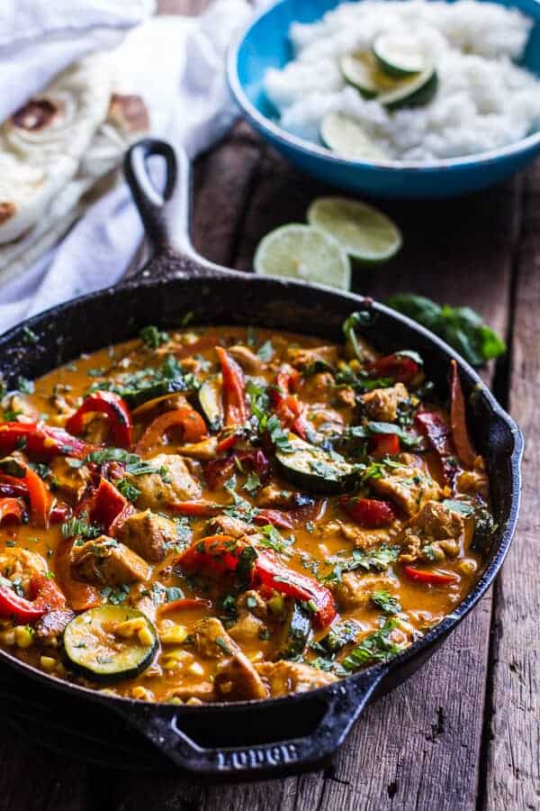 Simple Summertime Basil Chicken Curry with Coconut Ginger-Lime Rice | halfbakedharvest.com