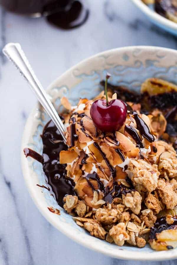 Vegan Deconstructed Boozy Mocha Drenched Grilled Banana Coconut Cream Pies | halfbakedharvest.com