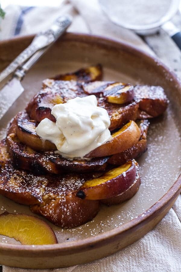 Brown Sugar Peaches and Cream Grilled French Toast | halfbakedharvest.com