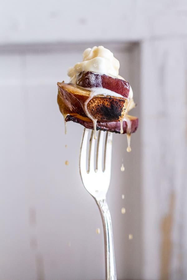 BROWN SUGAR Grilled Peach and Cream French Toast | halfbakedharvest.com