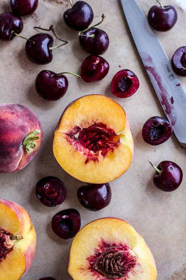 Caramelized Peach + Cherry, Prosciutto and Gorgonzola Salad w/Buckwheat Crêpes | halfbakedharvest.com