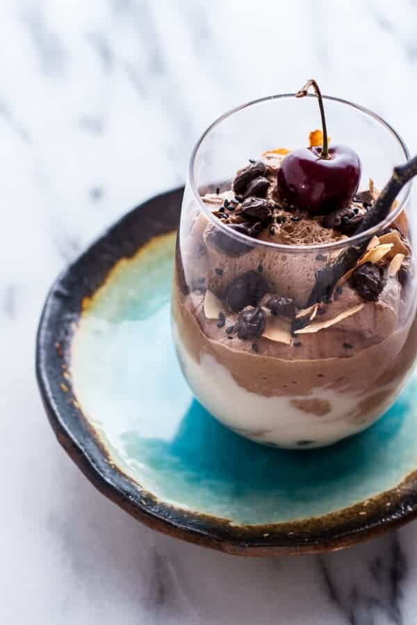 Chocolate Tahini Mocha Mousse w-Coconut Bubble Milk + Chocolate Expresso Beans | halfbakedharvest.com