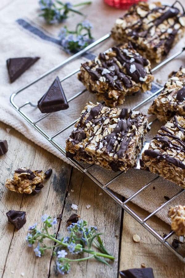 Healthy No-Bake Salted Dark Chocolate Chunk Oatmeal Cookie Bars | halfbakedharvest.com