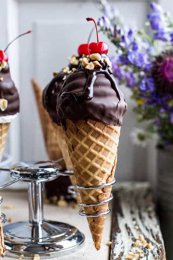 Hot Fudge Brownie and Double Scooped Ice Cream Sundae High Hat Cupcakes...in a Cone! | halfbakedharvest.com