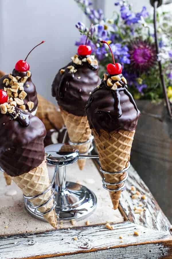Hot Fudge Brownie and Double Scooped Ice Cream Sundae High Hat Cupcakes...in a Cone! | halfbakedharvest.com