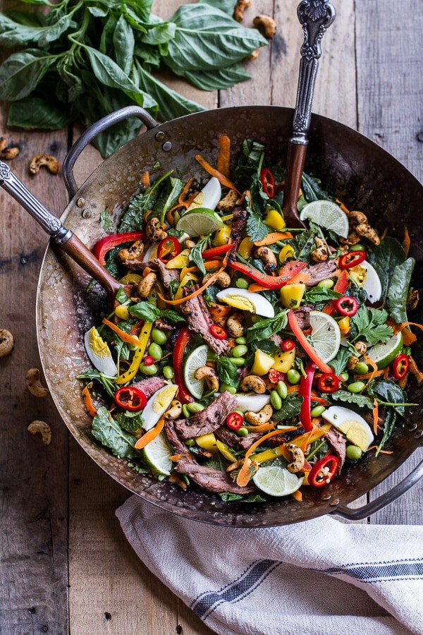 Thai Steak Salad w-Sweet + Spicy Tahini Dressing and Sesame Chili-Lime Cashews | halfbakedharvest.com @hbharvest
