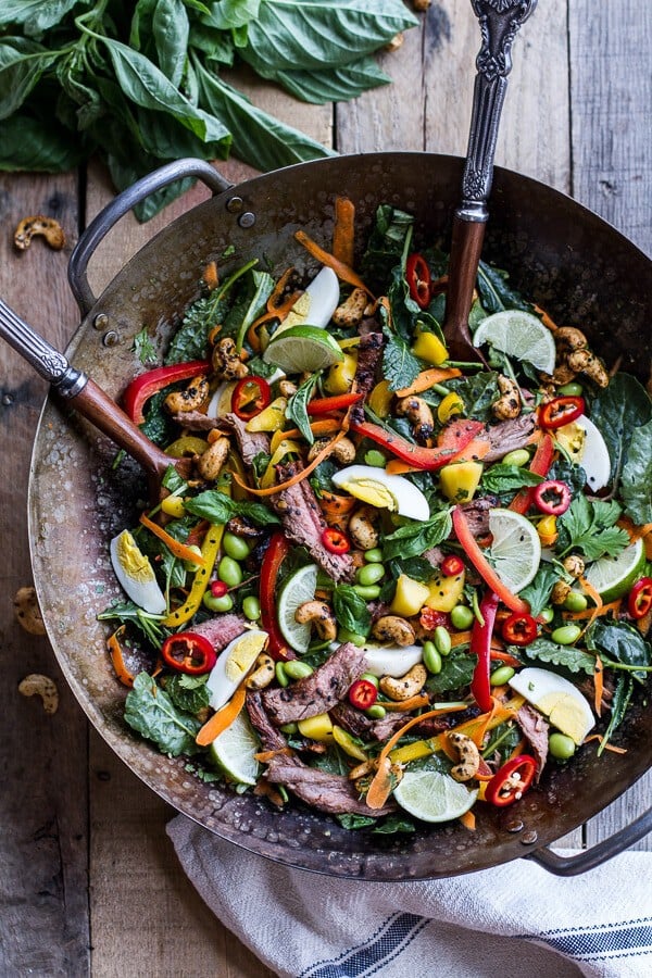 Thai Steak Salad w/Sweet + Spicy Tahini Dressing and Sesame Chili-Lime Cashews | halfbakedharvest.com