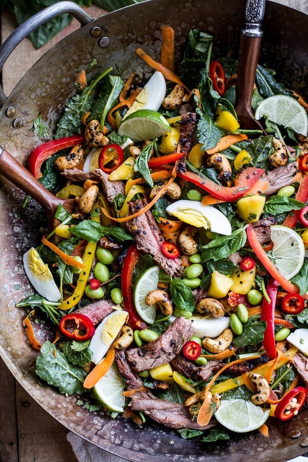 Thai Steak Salad w/Sweet + Spicy Tahini Dressing and Sesame Chili-Lime Cashews | halfbakedharvest.com