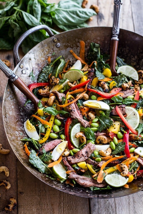 Thai Steak Salad w/Sweet + Spicy Tahini Dressing and Sesame Chili-Lime Cashews | halfbakedharvest.com