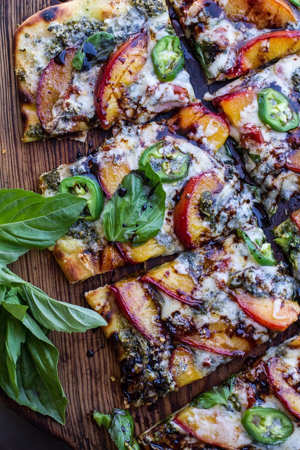 Toasted Walnut Pesto and Caramelized Nectarine and Gorgonzola Pizza w/Spicy Balsamic Drizzle | halfbakedharvest.com