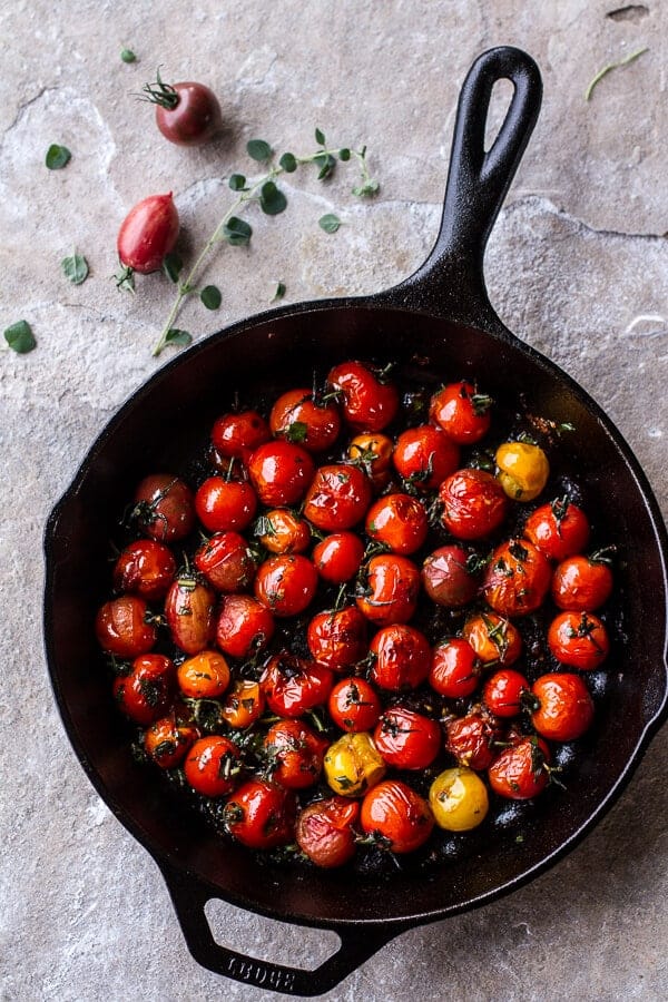 Balsamic Fig Glazed Pork w-Blistered Cherry Tomatoes and Creamy Gorgonzola Polenta | halfbakedharvest.com @hbharvest