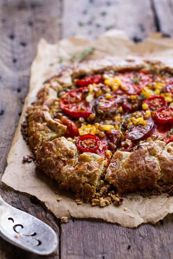 Caramelized Corn and Heirloom Tomato Galette w-Herbed Roasted Garlic Goat Cheese | halfbakedharvest.com @hbharvest