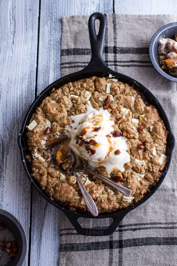Caramelized Peach + White Chocolate Oatmeal Skillet Cookie Pie | halfbakedharvest.com @hbharvest