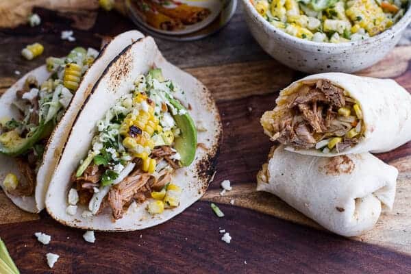 Crockpot Enchilada Pork Tacos w/Sweet Corn Slaw | halfbakedharvest.com @hbharvest