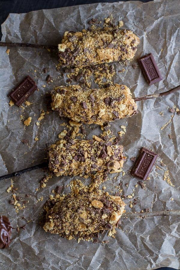 Inside Out Peanut Butter and Nutella Banana S'mores | halfbakedharvest.com