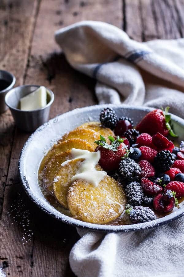 Sweet Buttered Polenta Pancakes with Fresh Summer Berries | halfbakedharvest.com