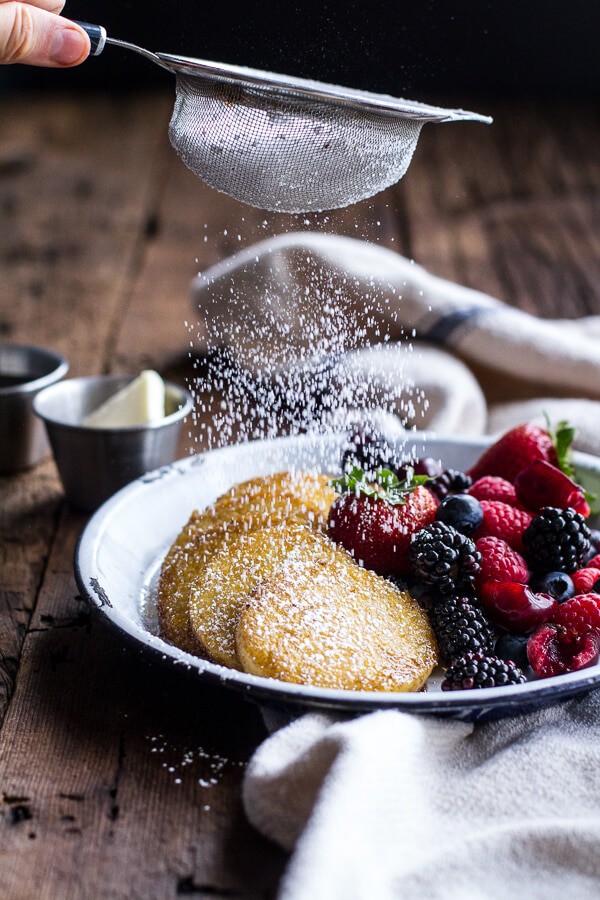 Sweet Buttered Polenta Pancakes with Fresh Summer Berries | halfbakedharvest.com