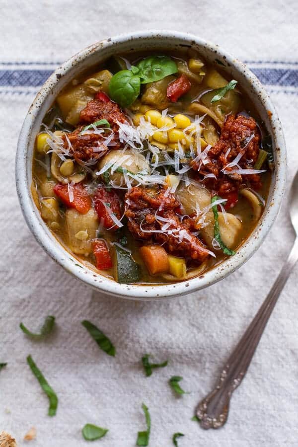 Tuscan Summer Minestrone with Sun-Dried Tomato Pesto | halfbakedharvest.com