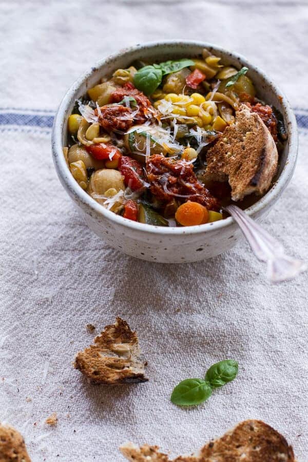 Tuscan Summer Minestrone with Sun-Dried Tomato Pesto | halfbakedharvest.com