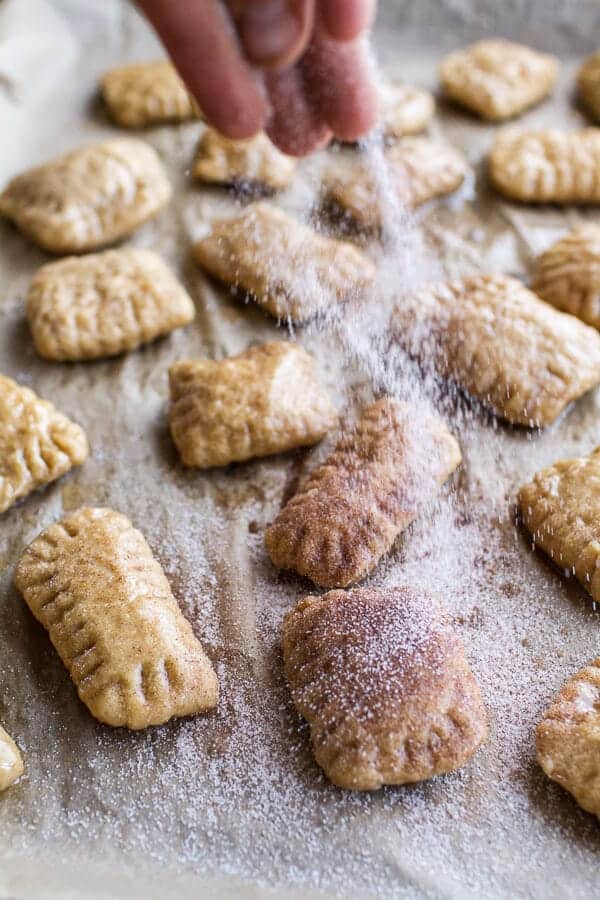 Mini Cream Cheese Stuffed Cinnamon Sugar Pumpkin Bagel Poptarts | halfbakedharvest.com @hbharvest
