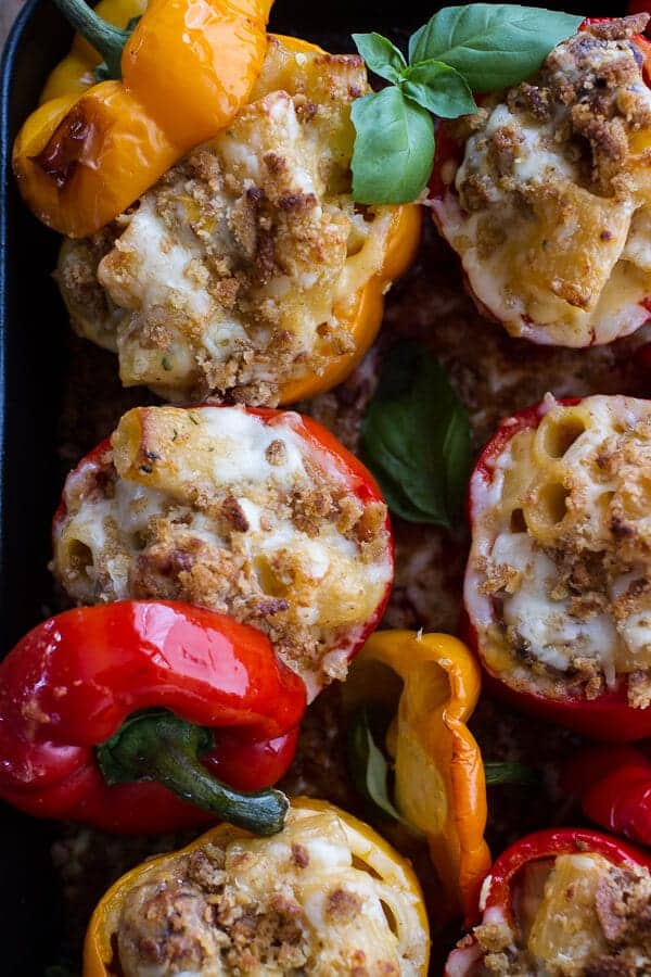 Mini Italian Meatball Mac and Cheese Stuffed Peppers | halfbakedharvest.com @hbharvest