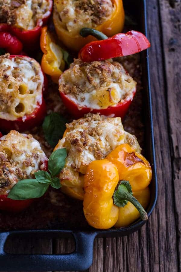 Mini Italian Meatball Mac and Cheese Stuffed Peppers | halfbakedharvest.com @hbharvest