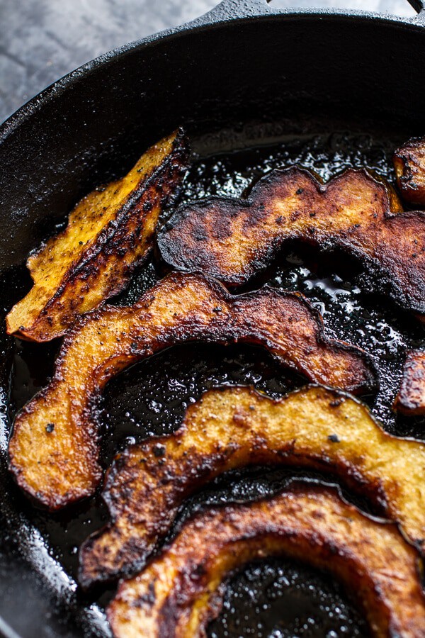 Miso Roasted Acorn Squash + Pomegranate Salad w/Waffled Cheddar Apple Tahini Grilled Cheese Triangles | halfbakedharvest.com @hbharvest