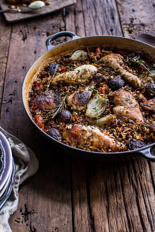 One-Pot Autumn Herb Roasted Chicken with Butter Toasted Wild Rice Pilaf |halfbakedharvest.com @hbharvest