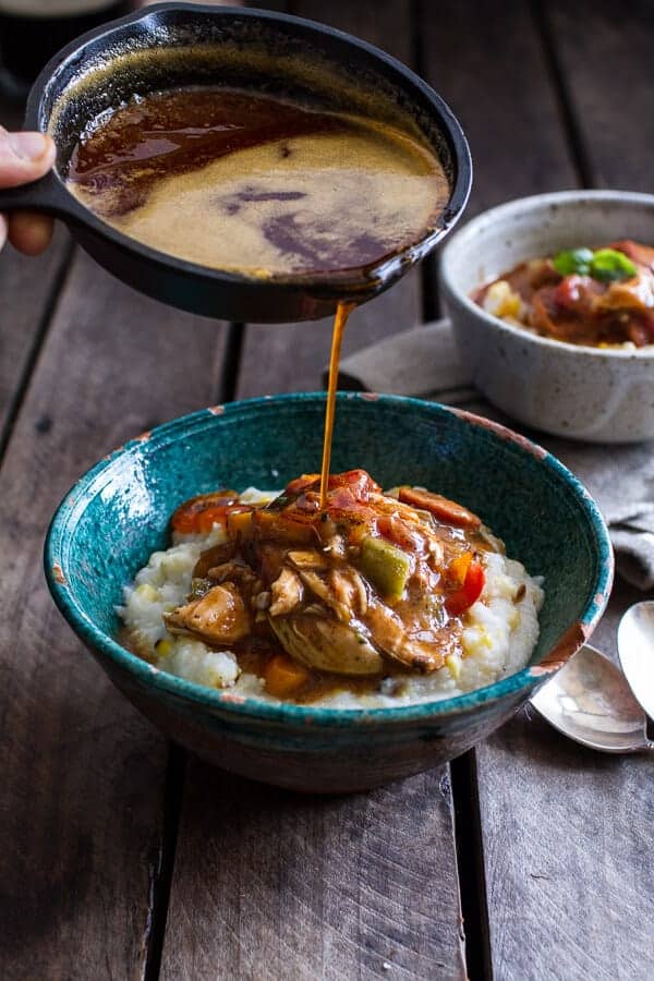 Quick Gumbo with Grilled Corn Grits + Smoky Chilied Brown Butter | halfbakedharvest.com @hbharvest