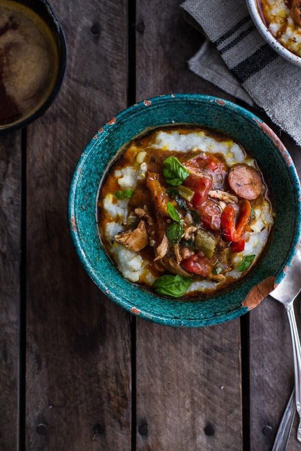 Quick Gumbo with Grilled Corn Grits + Smoky Chilied Brown Butter | halfbakedharvest.com @hbharvest