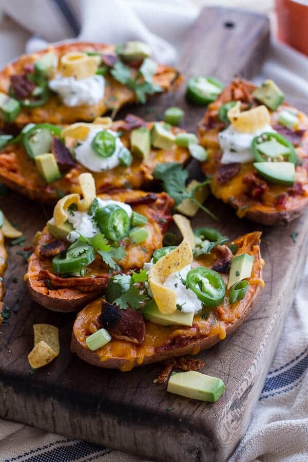Chicken Chili Con Carne Stuffed Sweet Potato Skins | halfbakedharvest.com @hbharvest