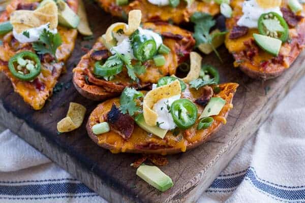 Chicken Chili Con Carne Stuffed Sweet Potato Skins | halfbakedharvest.com @hbharvest