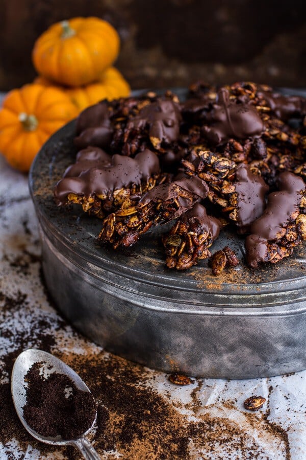 Coffee Roasted Pumpkin Seed Snack Clusters...Dipped in Chocolate | halfbakedharvest.com @hbharvest
