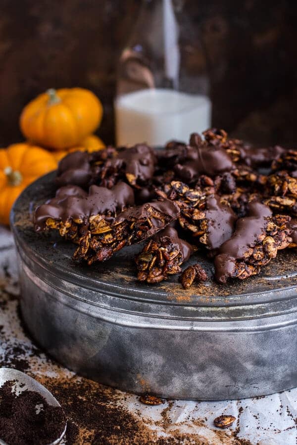 Coffee Roasted Pumpkin Seed Snack Clusters...Dipped in Chocolate | halfbakedharvest.com @hbharvest