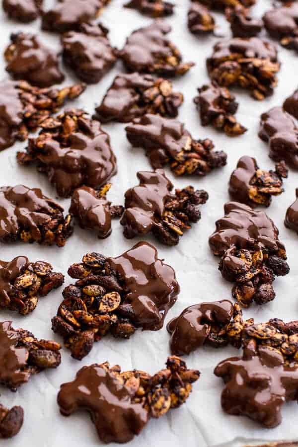 Coffee Roasted Pumpkin Seed Snack Clusters...Dipped in Chocolate | halfbakedharvest.com @hbharvest