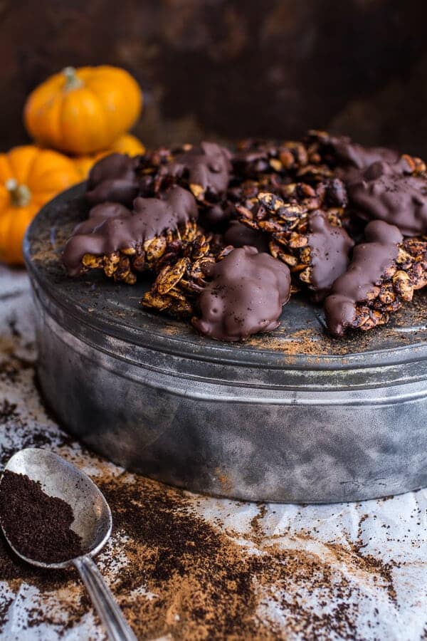 Coffee Roasted Pumpkin Seed Snack Clusters...Dipped in Chocolate | halfbakedharvest.com @hbharvest