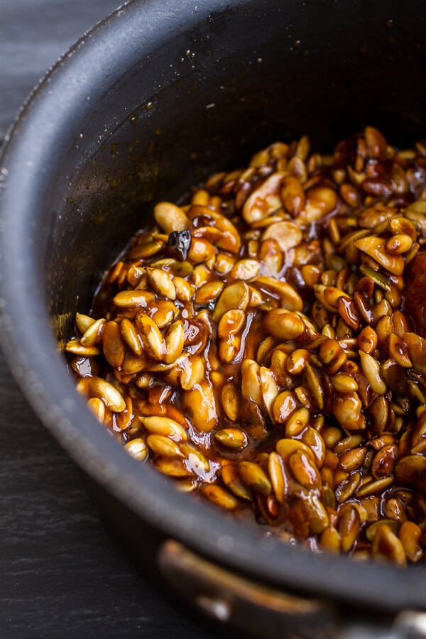Mini Chocolate Pumpkin Seed Candy Peanut Butter Cups | halfbakedharvest.com @hbharvest