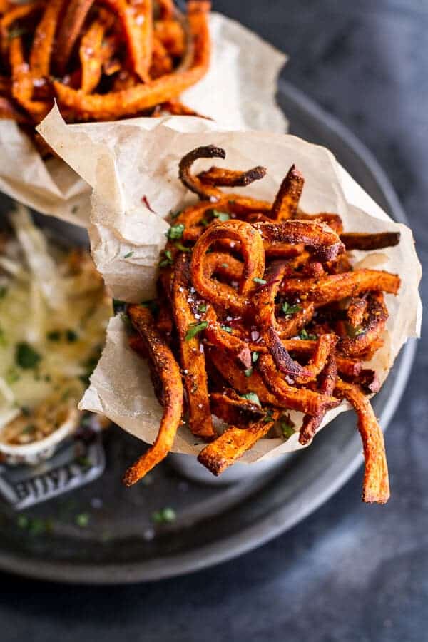Skinny Tandoori Butter Sweet Potato Fries w-Creamy Baked Harissa Feta-1