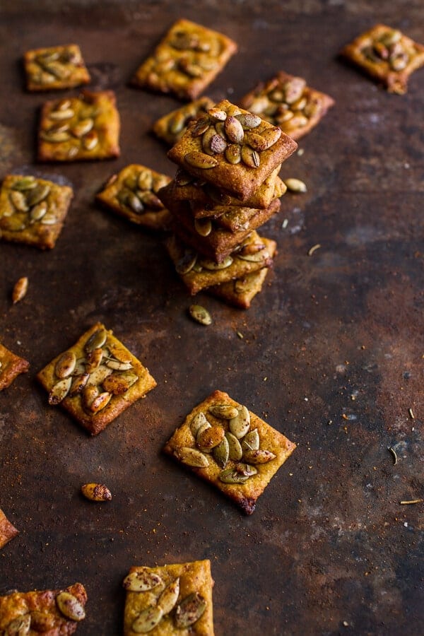 Sweet and Spicy Rosemary Cheddar + Gorgonzola Pumpkin Crackers | halfbakedharvest.com @hbharvest