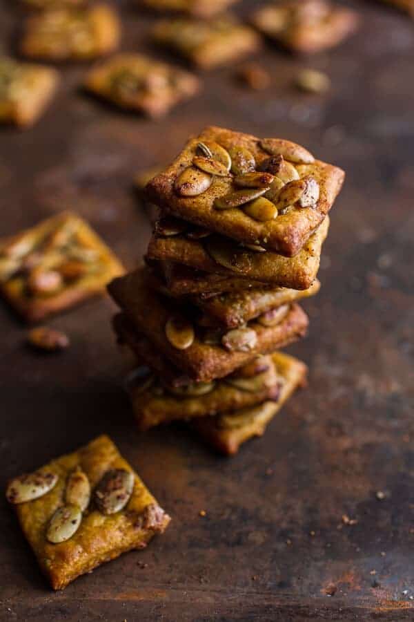 Sweet and Spicy Rosemary Cheddar + Gorgonzola Pumpkin Crackers | halfbakedharvest.com @hbharvest
