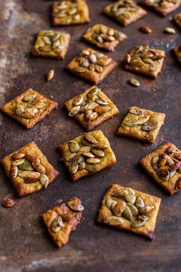 Sweet and Spicy Rosemary Cheddar + Gorgonzola Pumpkin Crackers | halfbakedharvest.com @hbharvest