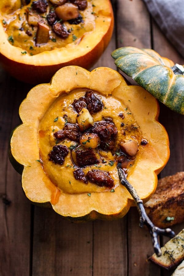 Chipotle Pumpkin Soup with Crispy Chorizo + Caramelized Apples | halfbakedharvest.com @hbharvest
