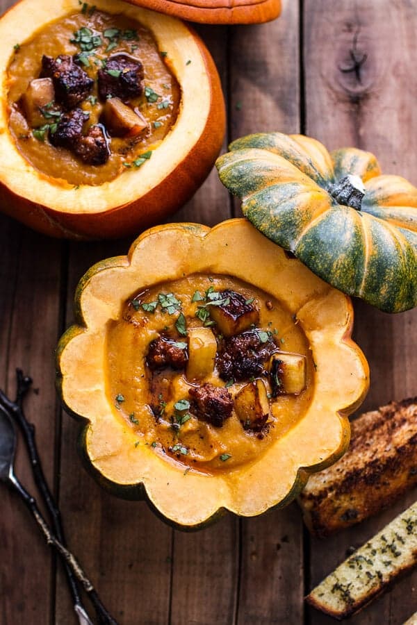Chipotle Pumpkin Soup with Crispy Chorizo + Caramelized Apples | halfbakedharvest.com @hbharvest