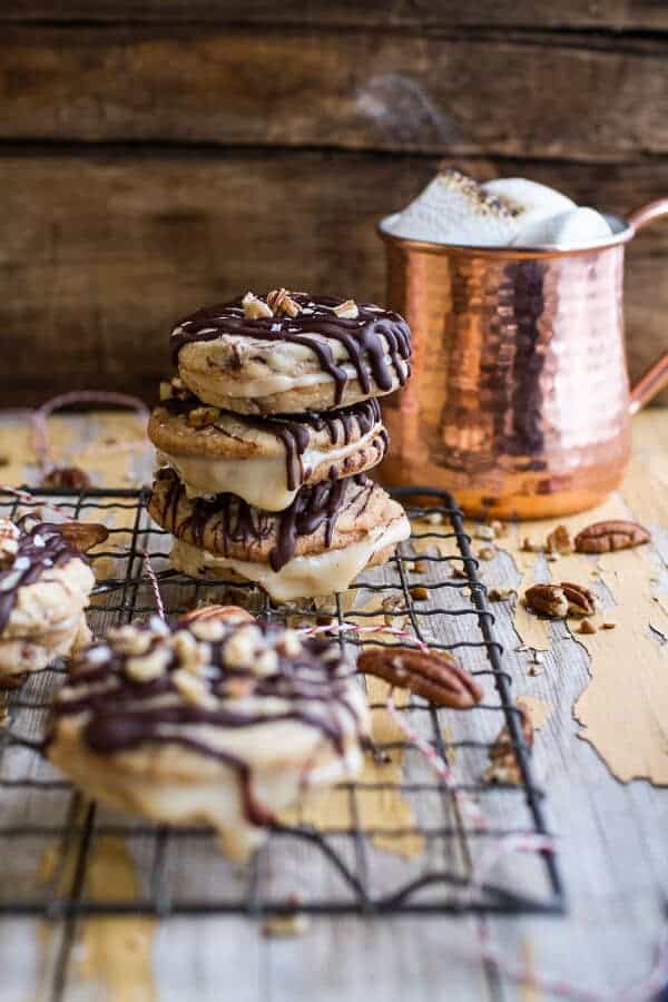 Chocolate Drizzled Buttery Pecan and Caramelized Condensed Milk Cookies | halfbakedharvest.com @hbharvest